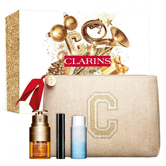 Kosmeetikakomplekt Clarins Double: silmaümbruse seerum, 20 ml + ripsmetušš, 3 ml + silmameigieemaldaja, 30 ml + kosmeetikakott hind ja info | Silmakreemid ja seerumid | hansapost.ee