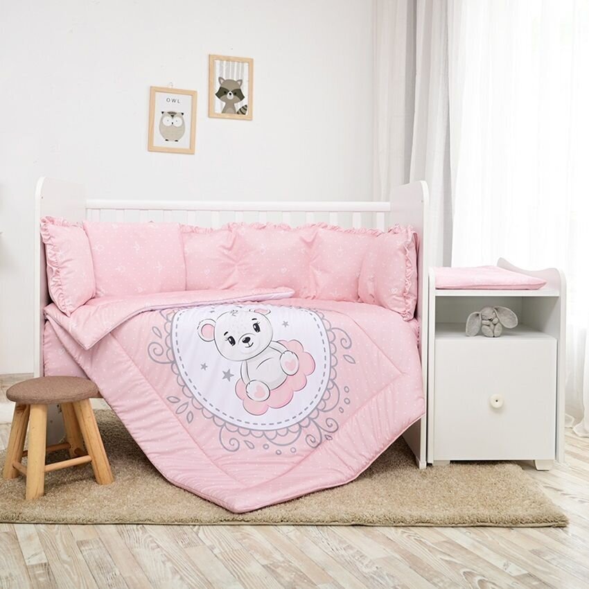 Lorelli beebivoodi komplekt Little Bear Pink, 110x70, 8 osaline hind ja info | Laste voodipesu | hansapost.ee