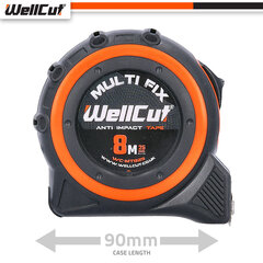 8m. Рулетка MAGNETIC UK BRAND, WellCut, WC-MT825 цена и информация | Ручной инструмент, 18 В 125 мм бесщеточная угловая шлифовальная машина для Makita Cordless, замена литий-ионного аккумулятора | hansapost.ee