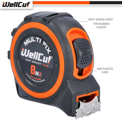 8m. Рулетка MAGNETIC UK BRAND, WellCut, WC-MT825 цена и информация | Ручной инструмент, 18 В 125 мм бесщеточная угловая шлифовальная машина для Makita Cordless, замена литий-ионного аккумулятора | hansapost.ee