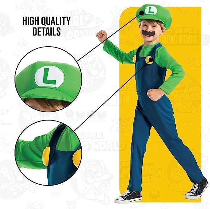 Karnevali kostüüm Super Mario Luigi 127-136 cm (7-8 aastat) цена и информация | Kostüümid ja maskid | hansapost.ee