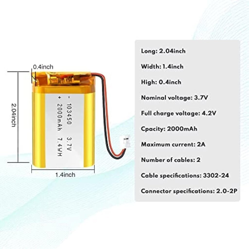 Liitiumaku 3,7 V 2000 mAh Mudel 103450 цена и информация | Patareid | hansapost.ee