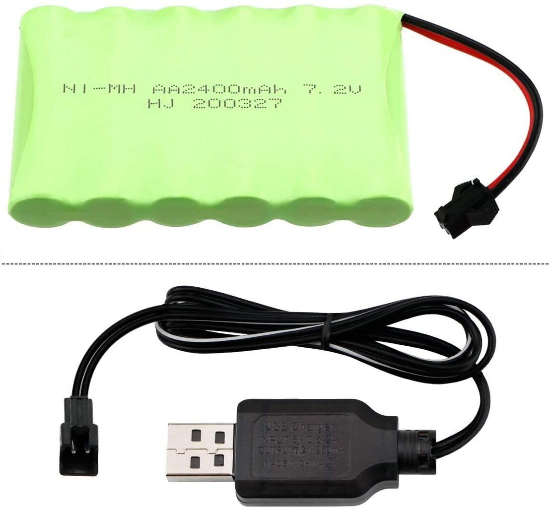 1 tk 7.2V 2400mAh Ni-MH AA laetav akupakett koos sm-2P 2Pin pistikuga ja USB laadija kaabliga RC Truck Cars jaoks цена и информация | Nutiseadmed ja lisatarvikud | hansapost.ee