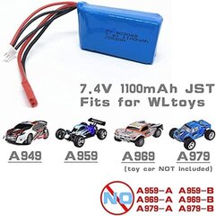 2 шт. аккумуляторов Lipo (7.4V 1100mAh) для автомобильного дрона Wltoys A949 A959 A969 A979 V912 V913 V262 L959 T23 T55 F45 цена и информация | Смарттехника и аксессуары | hansapost.ee