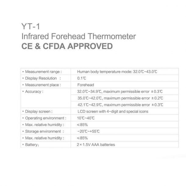 Infrapunakontaktivaba termomeeter Yuwell YT-1 hind ja info | Termomeetrid | hansapost.ee