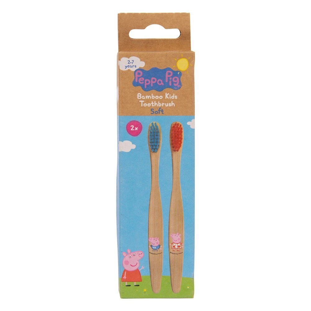 Laste hambahari Peppa Pig Bamboo Toothbrush Kids Flat, 2 tk цена и информация | Hambaharjad, hampapastad ja suuloputusvedelikud | hansapost.ee