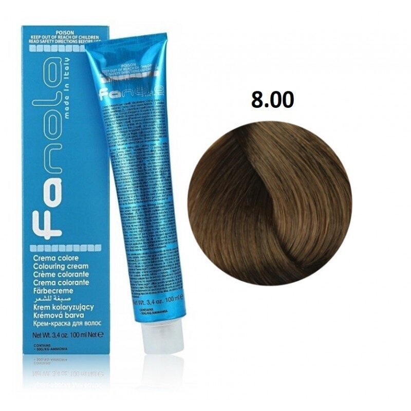 Professionaalne juuksevärv Fanola Color Cream, 8.00 Intense Light Blonde, 100 ml hind ja info | Juuksevärvid | hansapost.ee