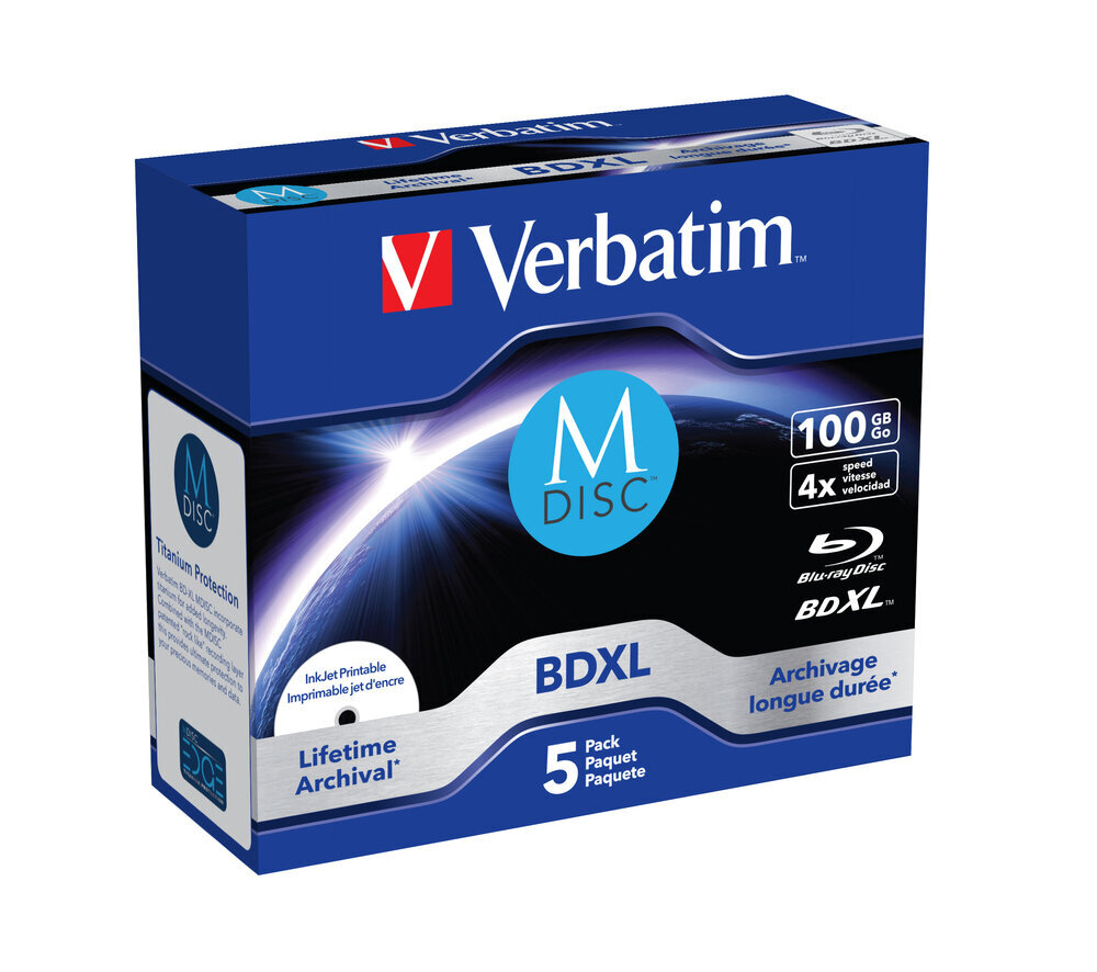 Verbatim M-DISC BD-R 4x 100GB 5P JC prinditav 43834 hind ja info | Vinüülplaadid, CD, DVD | hansapost.ee