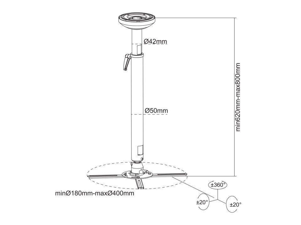 Multibrackets B-5228 Projector Ceiling mount 620-800 mm / 30 kg цена и информация | Teleri seinakinnitused ja hoidjad | hansapost.ee