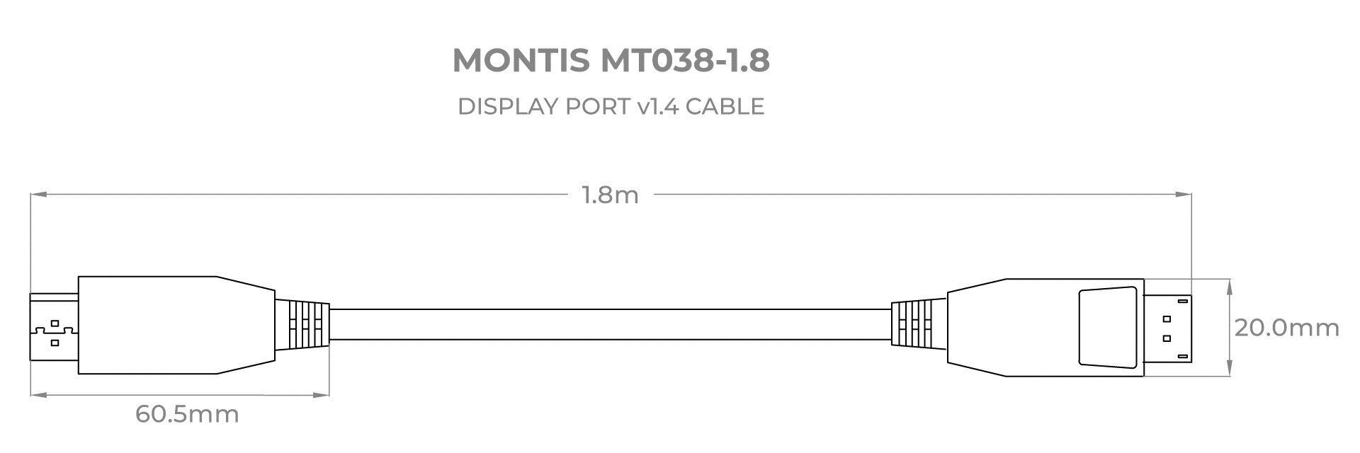 Montis Kabel DisplayPort v1.4 MT038 1,8 m Must, hõbedane hind ja info | Juhtmed ja kaablid | hansapost.ee