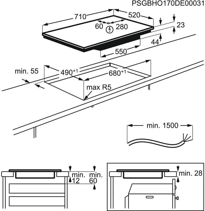 AEG induktsioonpliit IKE74441FB 6000-Series, 70 cm цена и информация | Pliidiplaadid | hansapost.ee