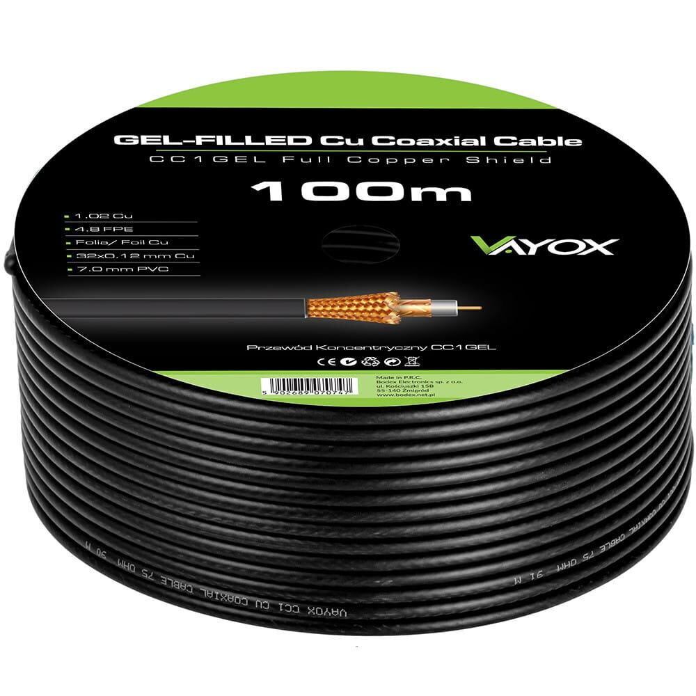 Koaksiaalkaabel 1.02 Cu + 32x0.12mm Cu CC1-100GEL must Vayox 100m hind ja info | Juhtmed ja kaablid | hansapost.ee