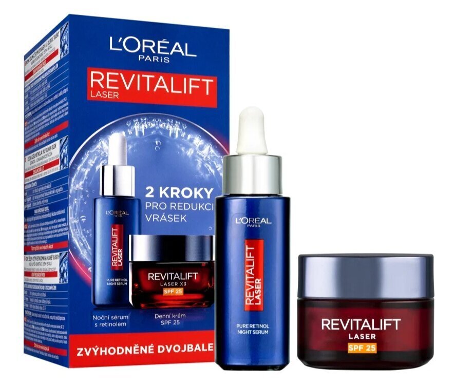 Näohoolduskomplekt L'oreal Paris Revitalift Laser naistele: ööseerum, 50 ml + päevakreem, 50 ml цена и информация | Näoõlid, ampullid ja seerumid | hansapost.ee