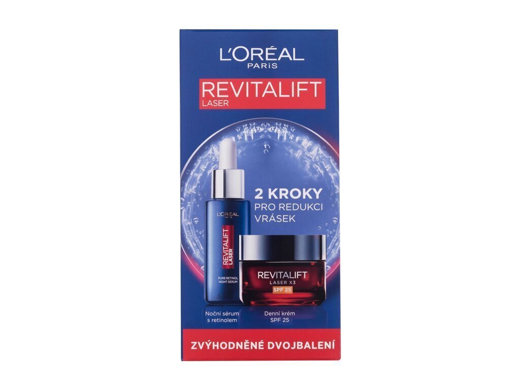 Näohoolduskomplekt L'oreal Paris Revitalift Laser naistele: ööseerum, 50 ml + päevakreem, 50 ml hind ja info | Näoõlid, ampullid ja seerumid | hansapost.ee