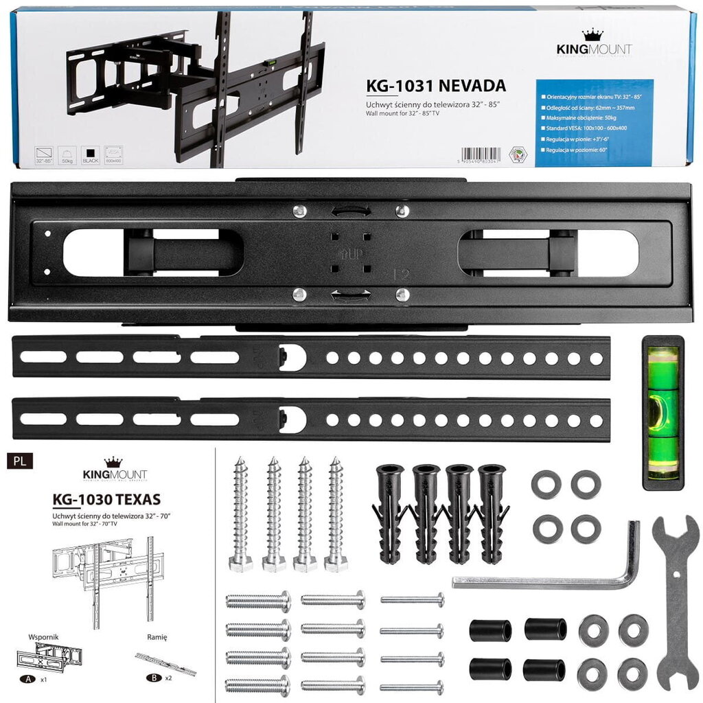 Kinnitus 32-85" 600x400 telerile KG-1031 Nevada KING MOUNT цена и информация | Teleri seinakinnitused ja hoidjad | hansapost.ee