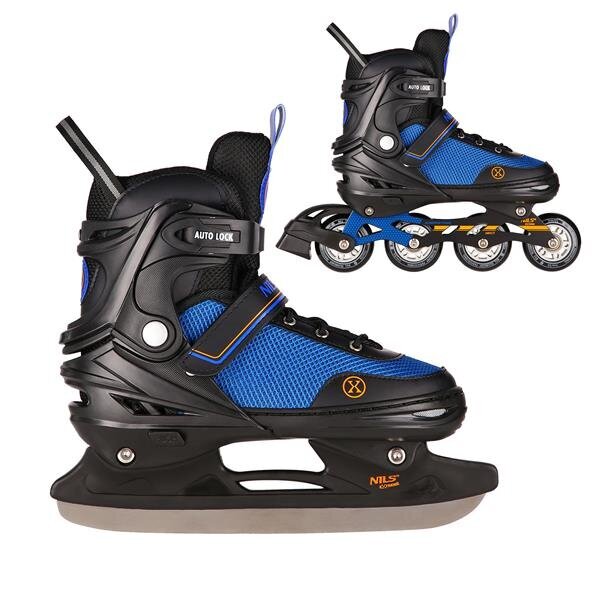 2in1 (rull)uisud NILS EXTREME NH18188 In-line Skates/Hockey Ice Skates, must-sinine-oranž, L (39-43) цена и информация | Rulluisud ja tarvikud | hansapost.ee