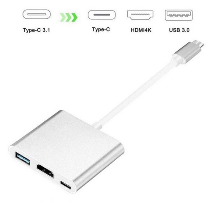 iLike HD1 3in1 USB-C (Type-C) Pistik HDMI 4K / USB 3.0 / USB-C Naine Audio & Video Kaabel Adapter Hõbe (OEM) цена и информация | USB adapterid ja jagajad | hansapost.ee