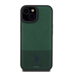 U.S. Polo PU Leather Mesh Pattern Double Horse Case for iPhone 15 Green цена и информация | Чехлы для телефонов | hansapost.ee