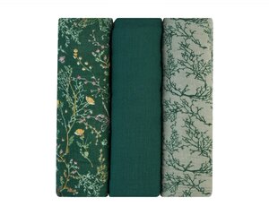 Муслиновые пеленки KikkaBoo Secret Garden Green, 100x100 см, 3 шт. цена и информация | Пеленальные доски и пеленки | hansapost.ee