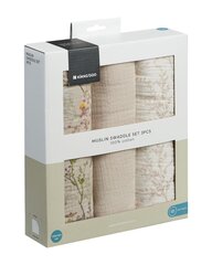 Муслиновые пеленки KikkaBoo Secret Garden Beige, 100x100 см, 3 шт. цена и информация | Пеленальные доски и пеленки | hansapost.ee