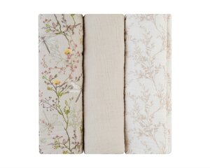 Муслиновые пеленки KikkaBoo Secret Garden Beige, 100x100 см, 3 шт. цена и информация | Пеленальные доски и пеленки | hansapost.ee