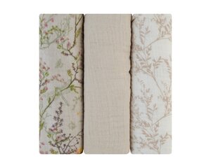 Муслиновые пеленки KikkaBoo Secret Garden Beige, 75x75 см, 3 шт. цена и информация | Пеленальные доски и пеленки | hansapost.ee