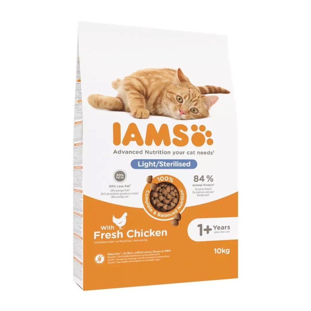 IAMS Advanced Nutrition Light/Sterilised steriliseeritud kassidele kanaga, 10 kg цена и информация | Kassi kuivtoit ja kassikrõbinad | hansapost.ee