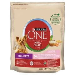 Purina One Mini Delicate для собак мелких пород с лососем и рисом, 800 г цена и информация | Сухой корм для собак | hansapost.ee