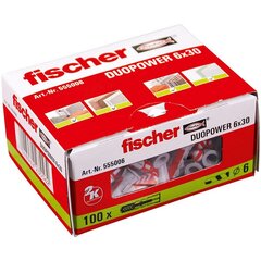 Шипы Fischer Duopower 555006, 100 шт., Ø 6 x 30 мм цена и информация | Механические инструменты | hansapost.ee