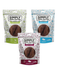 Simply From Nature Meat Strips Mix ulukiliha, hirveliha ja kanepiga, 3x80 g hind ja info | Koerte maiused | hansapost.ee