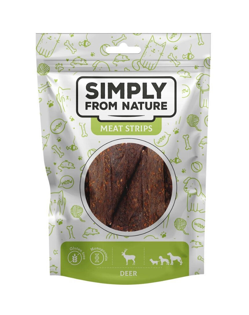 Simply From Nature Meat Strips hirvelihaga, 5x80 g цена и информация | Koerte maiused | hansapost.ee