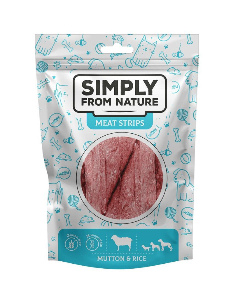 Simply From Nature Meat Strips lambaliha ja riisiga, 5x80 g цена и информация | Koerte maiused | hansapost.ee