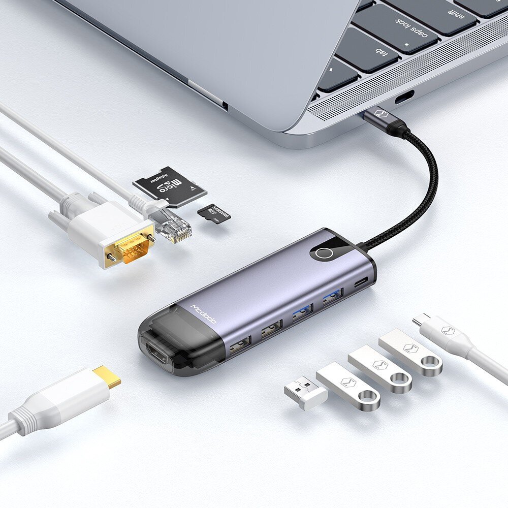 Mcdodo 10in1 USB-C RJ-45 VGA HDMI 4K sülearvuti rummu Macbook M1 HU-7420 jaoks цена и информация | USB adapterid ja jagajad | hansapost.ee