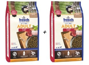 Bosch Petfood Adult Lamb & Rice High Premium koertele lambaliha ja riisiga, 1kg+1kg hind ja info | Koerte kuivtoit ja krõbinad | hansapost.ee