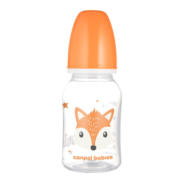 Kitsa kaelaga pudel Canpol Cute Animals 120ml, oranž (11/851) hind ja info | Lutipudelid ja tarvikud | hansapost.ee