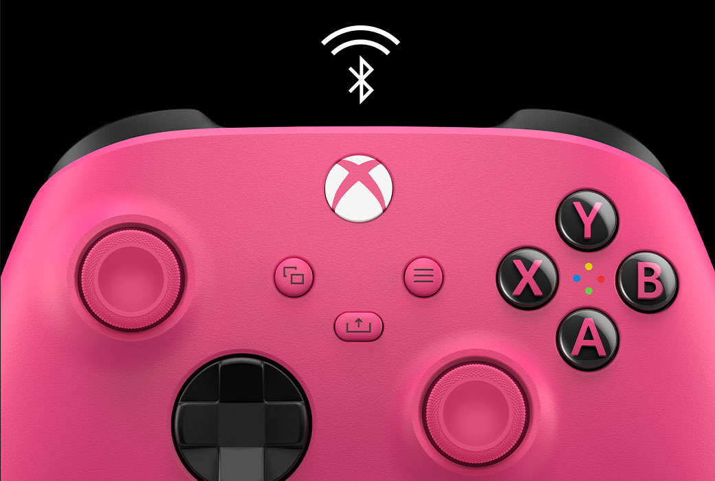 Bottom of the Xbox Wireless Controller – Deep Pink showing the headphone jack with a Bluetooth icon